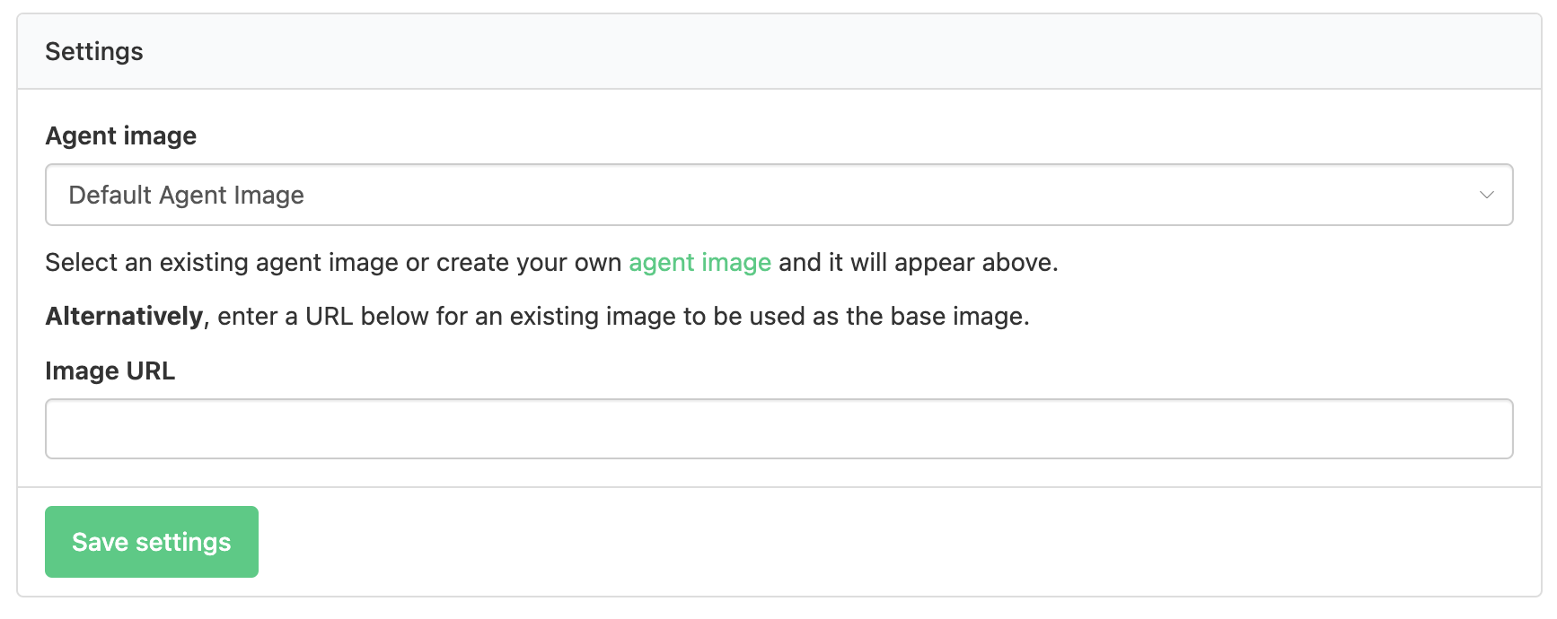 Specifying the URL of an agent base image